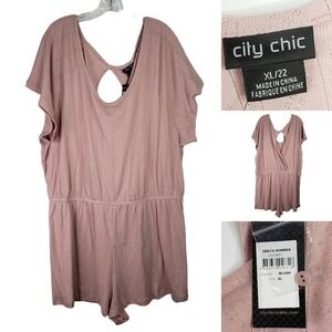 City Chic Womens Plus 22 Blush Pink Greta Romper Shorts Short Sleeve New Cotton